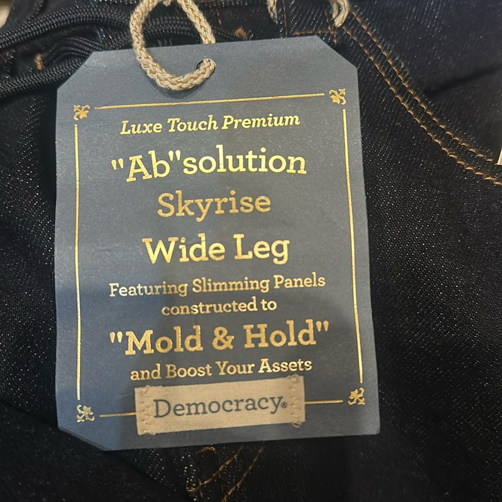 Democracy "Ab"solution Skyrise Drawstring Waistband Wide Leg Jeans, Dark Indigo - Picture 9 of 9